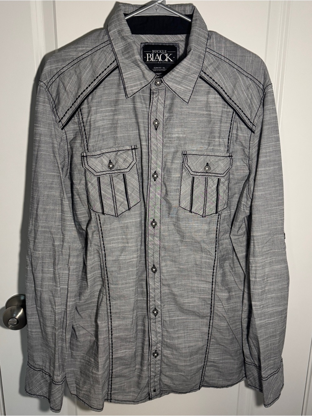 Buckle Black Men's Gray Button-Down Shirt